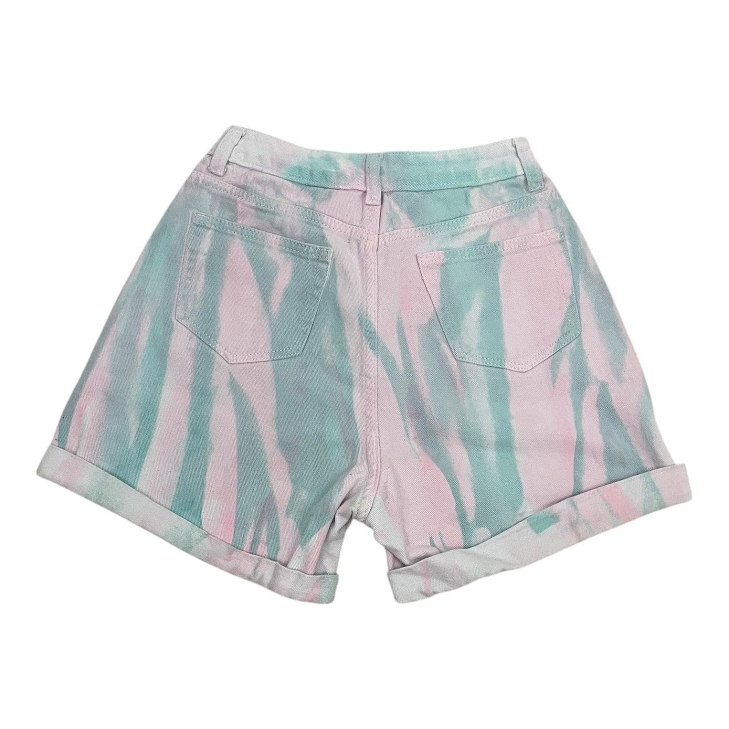 SHEIN Pink & Blue Tie Dye High Rise Denim Mini Shorts