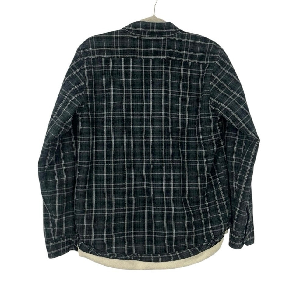 Ezekiel Mens Grey Plaid Flannel Fleece Lined Button Down Jacket