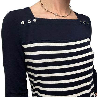 41 Hawthorn Navy Blue & White Striped Cropped Sleeve Dress