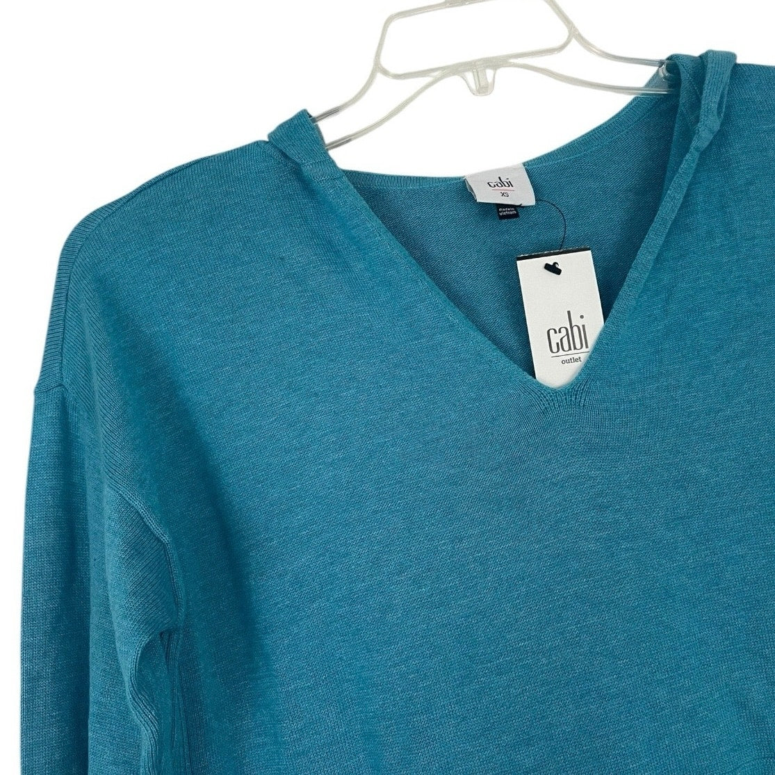 NWT cAbi Blue Hop To Hoodie V-Neck Hooded Ribbed Sweater