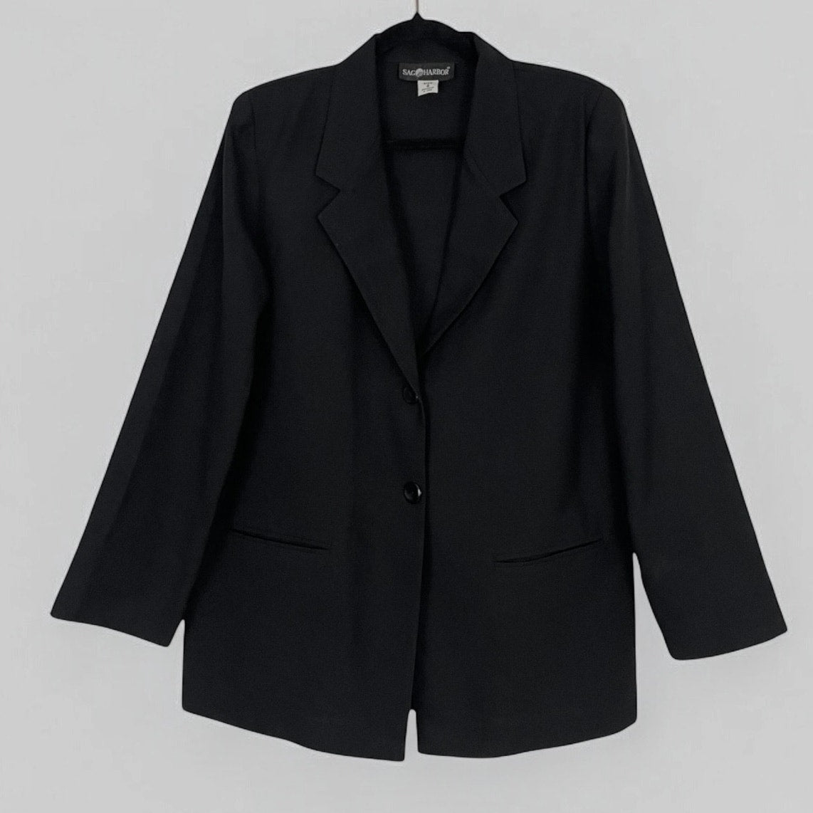 Sag Harbor Vintage Black Button Down Blazer with Shoulder Pads