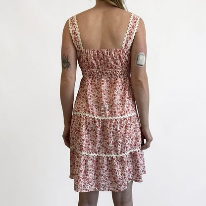 Beachsissi Pink Floral Tiered Mini Dress