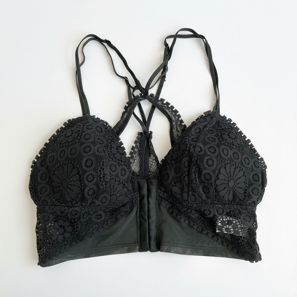 Aerie Dark Green Lace Strappy Back Triangle Padded Bralette