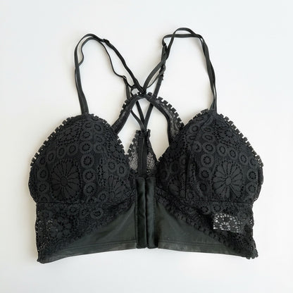 Aerie Dark Green Lace Strappy Back Triangle Padded Bralette