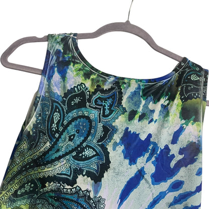 AB Studio Blue & Green Boho Paisley A-Line V-Neck Maxi Dress