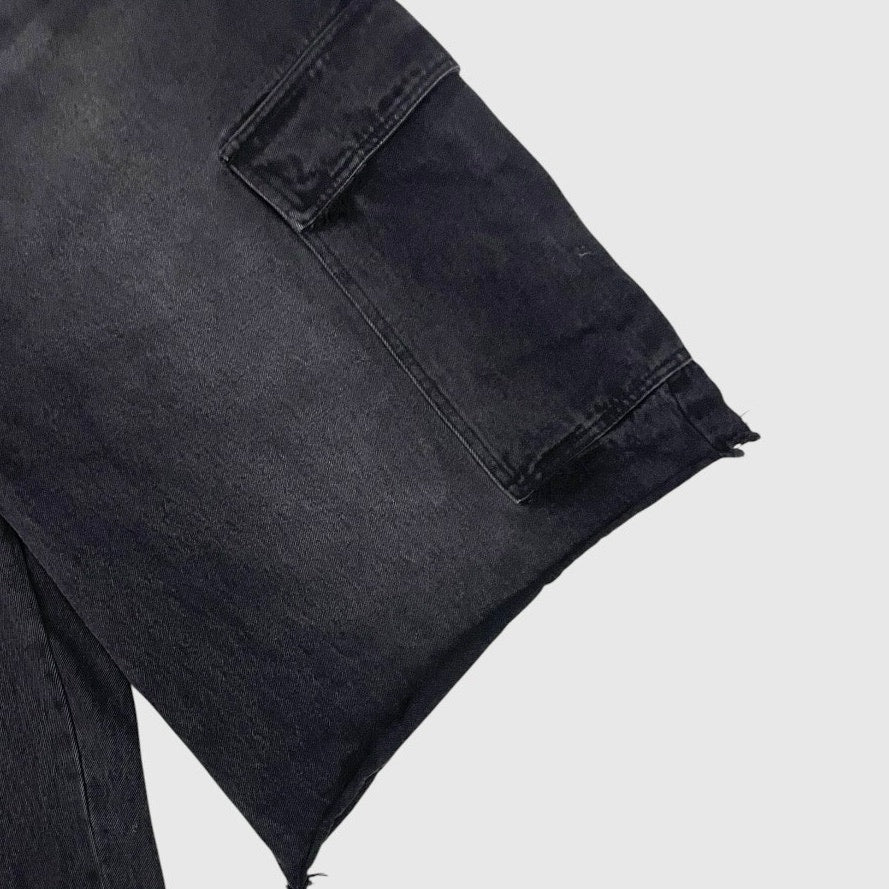 BELACARTES Mens Black Denim Cargo Shorts