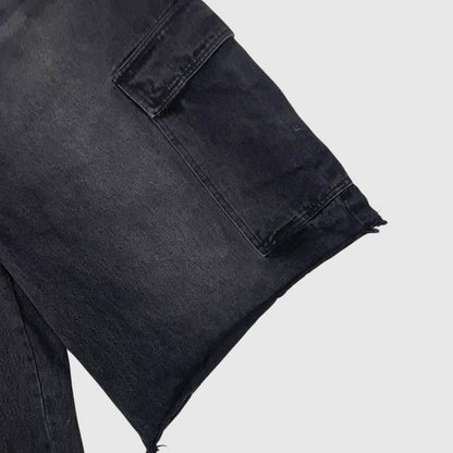 BELACARTES Mens Black Denim Cargo Shorts