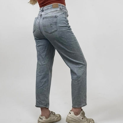 American Eagle Light Wash Stretch Mom Straight Leg High Rise Jeans