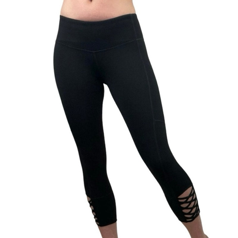 Athleta Black Cutout Ankle Cropped Active Leggings