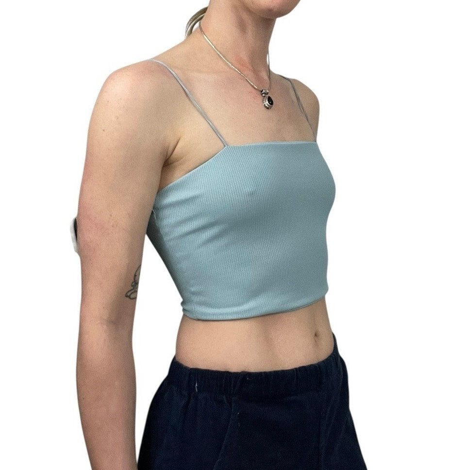 SHEIN Light Blue Ribbed Cropped Tank Top