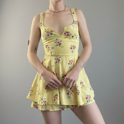 NWT Forever 21 Yellow Floral A-Line Romper