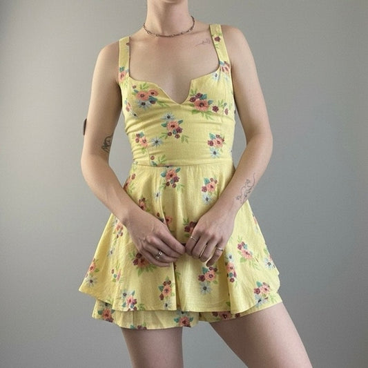 NWT Forever 21 Yellow Floral A-Line Romper