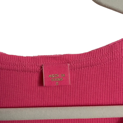 Vintage Pink Rhinestone Ribbed Cropped Ruffled V-Neck Top