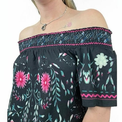 SHEIN Black Floral Off the Shoulder Blouse