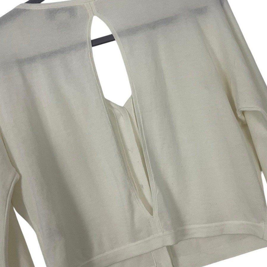 Doncaster Sheer Open-Back Slit Cropped Button Down Cardigan