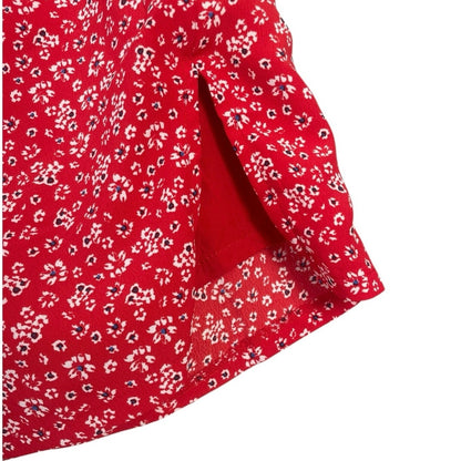 Sundae Muse. Red Floral Matching Mini Skirt & Cropped Blouse Set