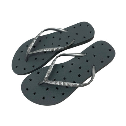 Grey & Silver Star Cutout Flip Flop Sandals
