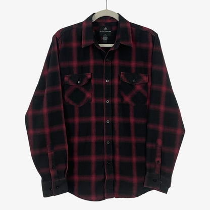 Shouthouse Mens Red & Black Plaid Long Sleeve Button Down Flannel Shirt