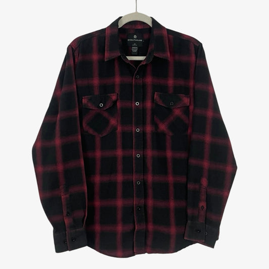 Shouthouse Mens Red & Black Plaid Long Sleeve Button Down Flannel Shirt