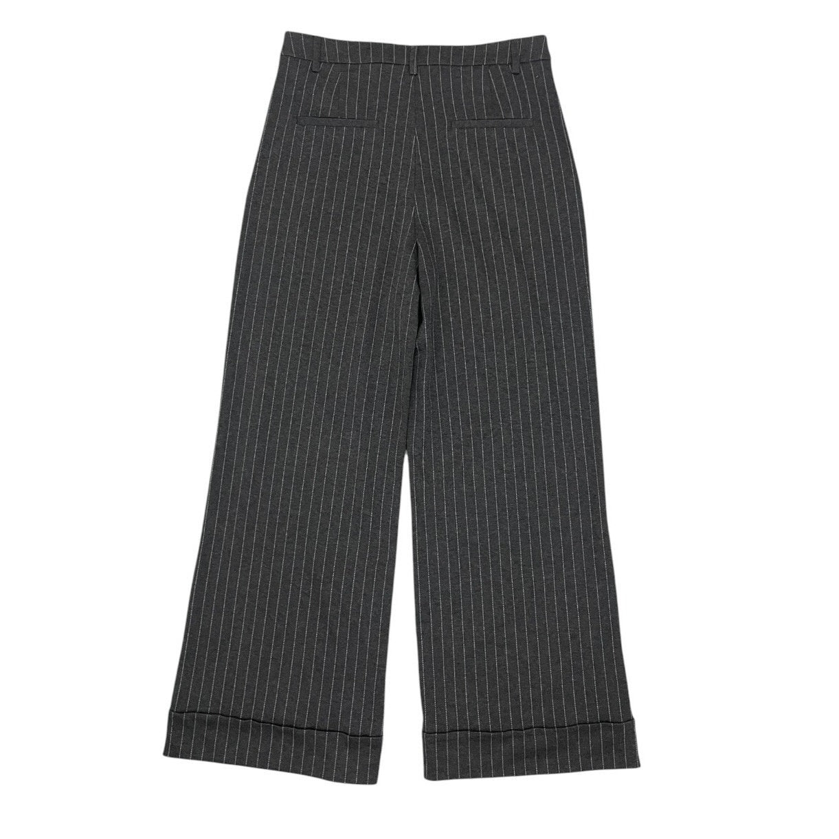 Shinestar Grey Pin Striped Wide Leg Cuffed Trousers