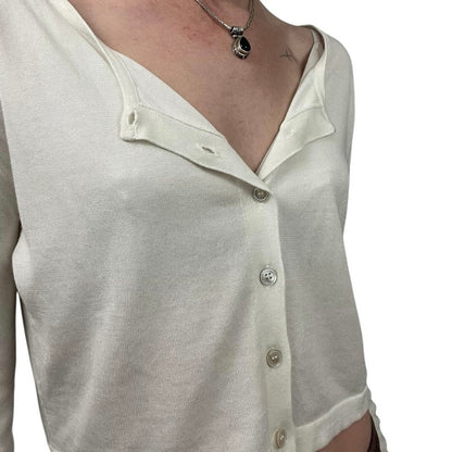 Doncaster Sheer Open-Back Slit Cropped Button Down Cardigan