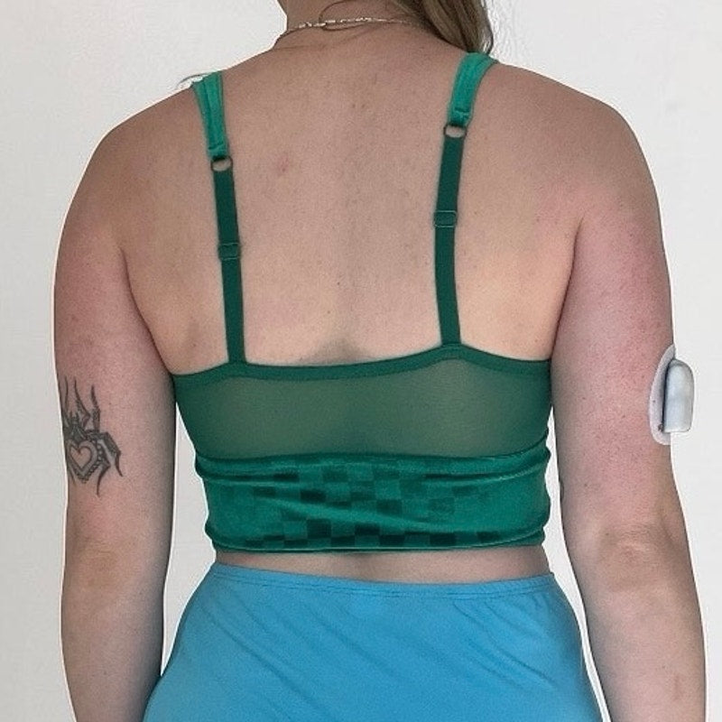 Colsie Green Velvet Checkerboard Cropped Tank Top