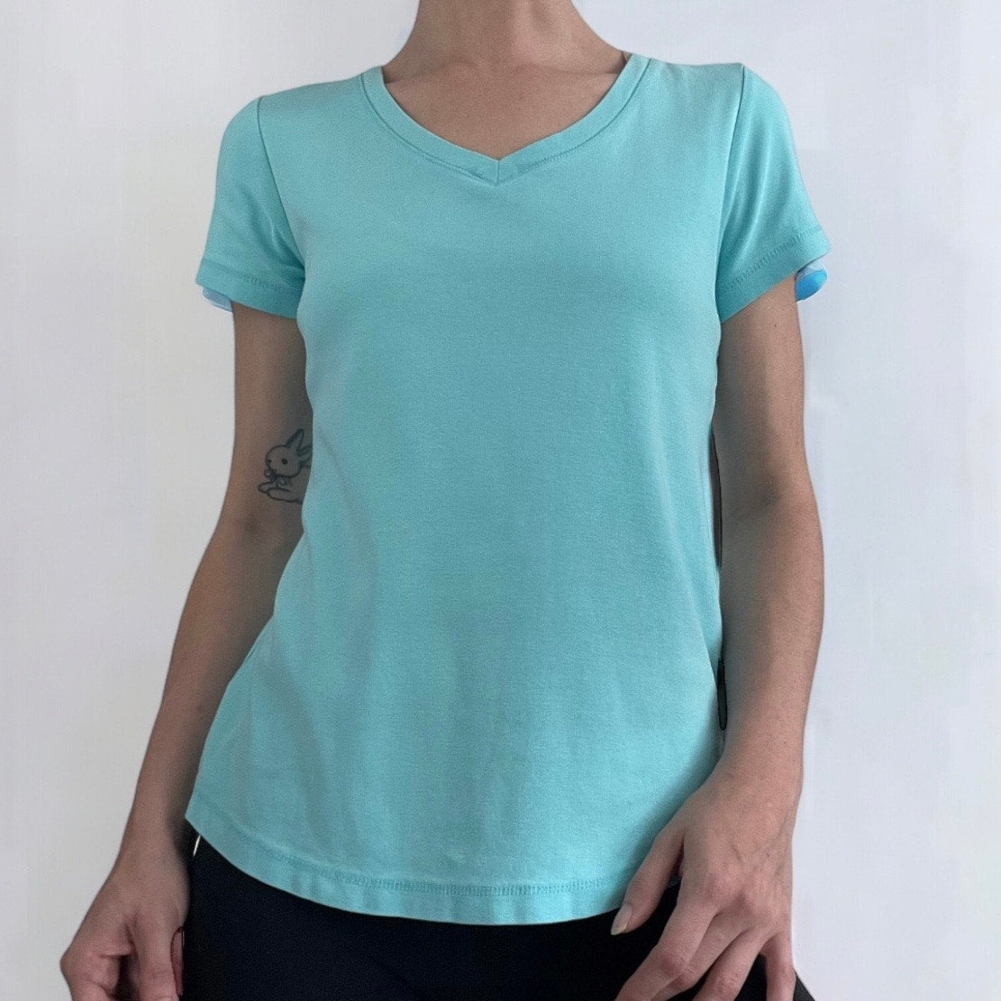 J. Jill Light Blue Perfect Pima Cotton Short Sleeve V-Neck Tee