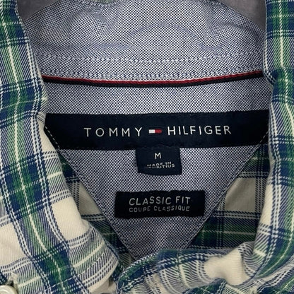 Tommy Hilfiger Mens Green & Blue Plaid Classic Fit Long Sleeve Button Down Shirt