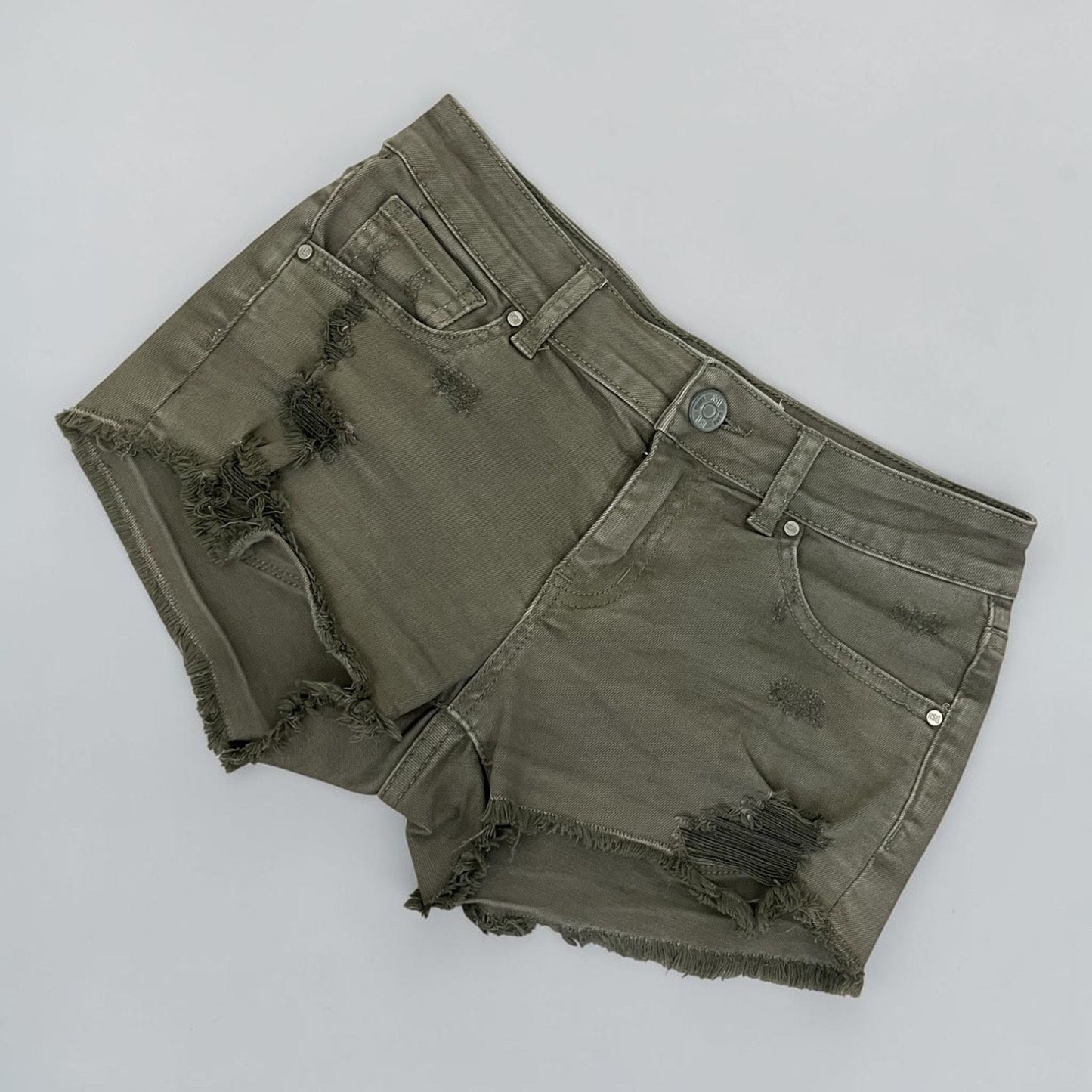 RSQ Jeans Olive Green Cabo Cut-Off Distressed Mini Jean Shorts
