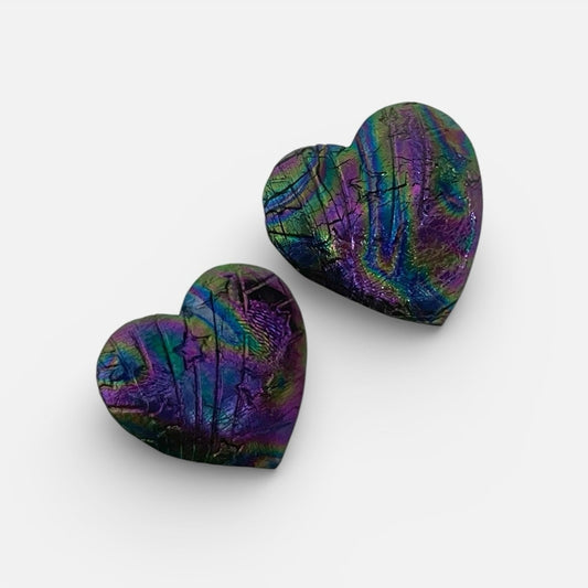 Vintage Purple Iridescent Heart Statement Stud Earrings