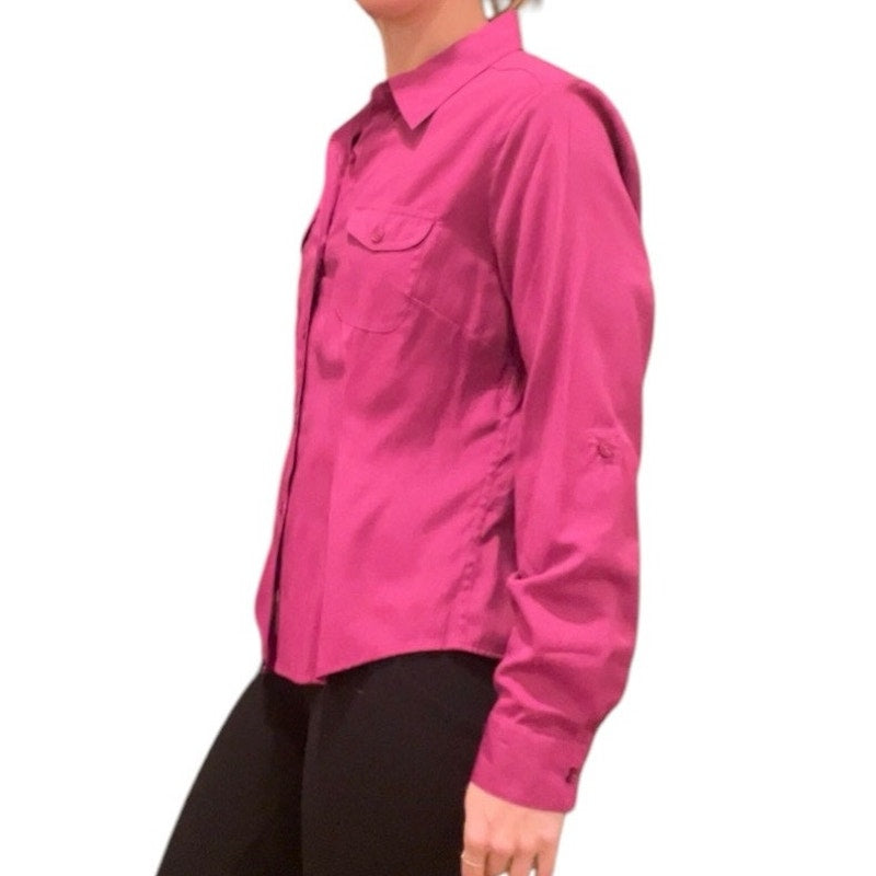 Joanna Vintage Vibrant Magenta Long Sleeve Button Down Blouse