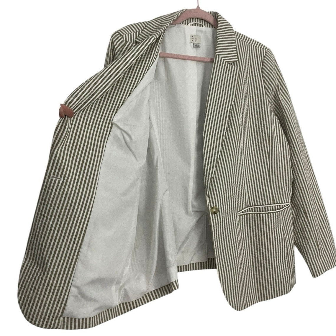 A New Day Beige & White Striped Button Down Blazer