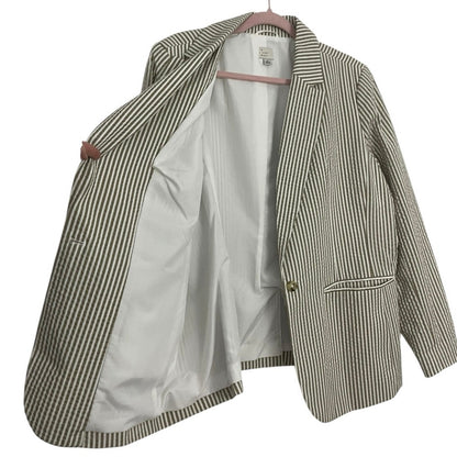 A New Day Beige & White Striped Button Down Blazer