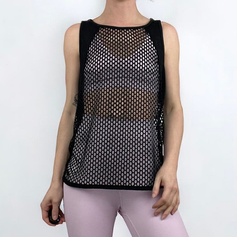 90 Degree by Reflex Black Sheer Mesh Cutout Back Athletic Tank Top