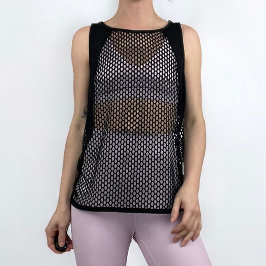 90 Degree by Reflex Black Sheer Mesh Cutout Back Athletic Tank Top