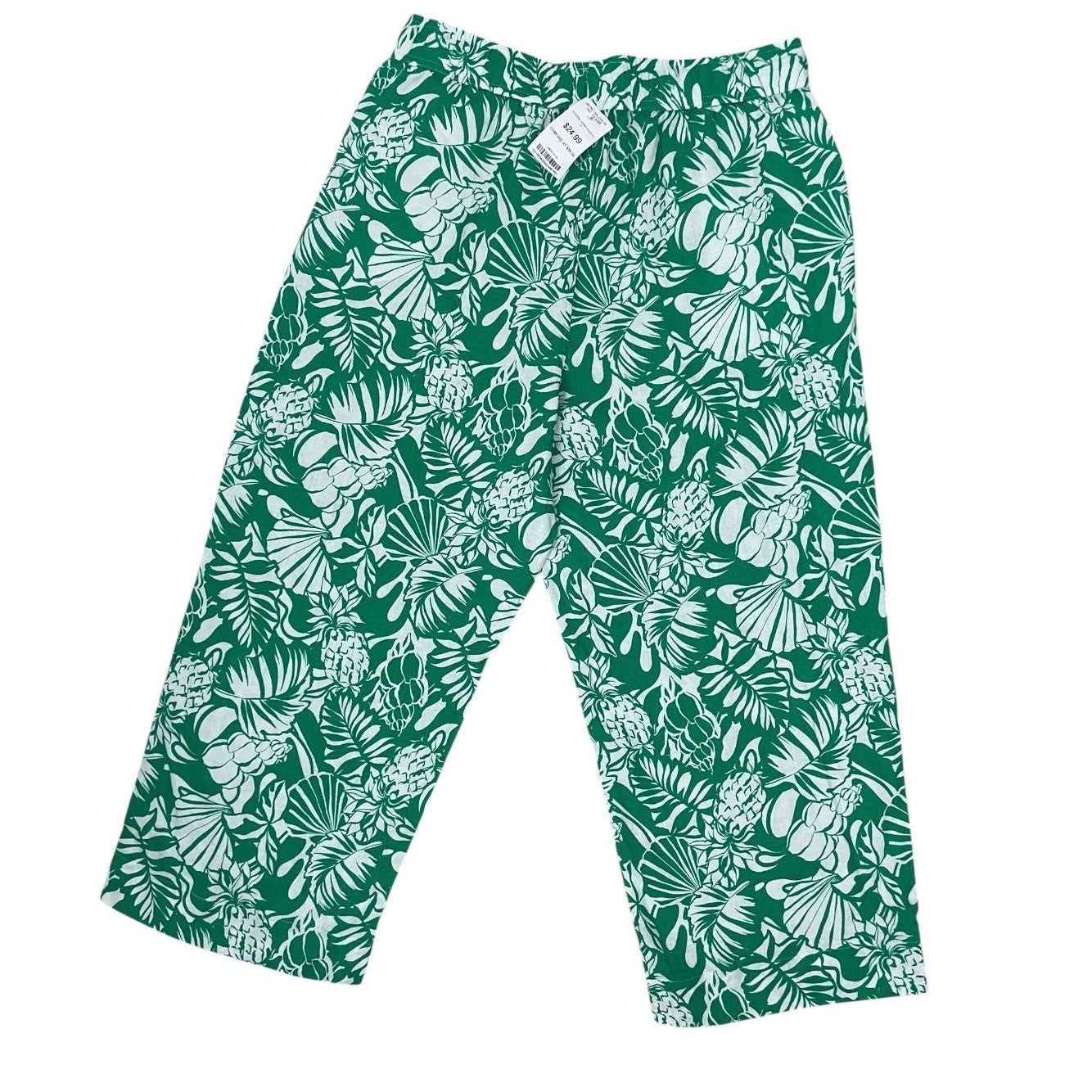 NWT Nicole Miller Green Tropical Print Linen Pants