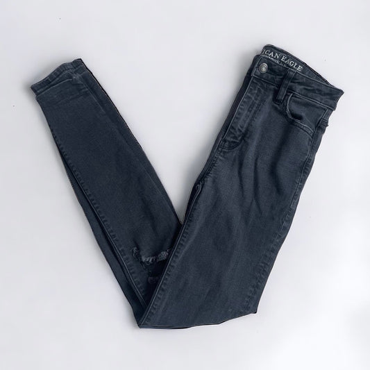 American Eagle Outfitters Black Distressed Super Stretch Hi-Rise Jeggings