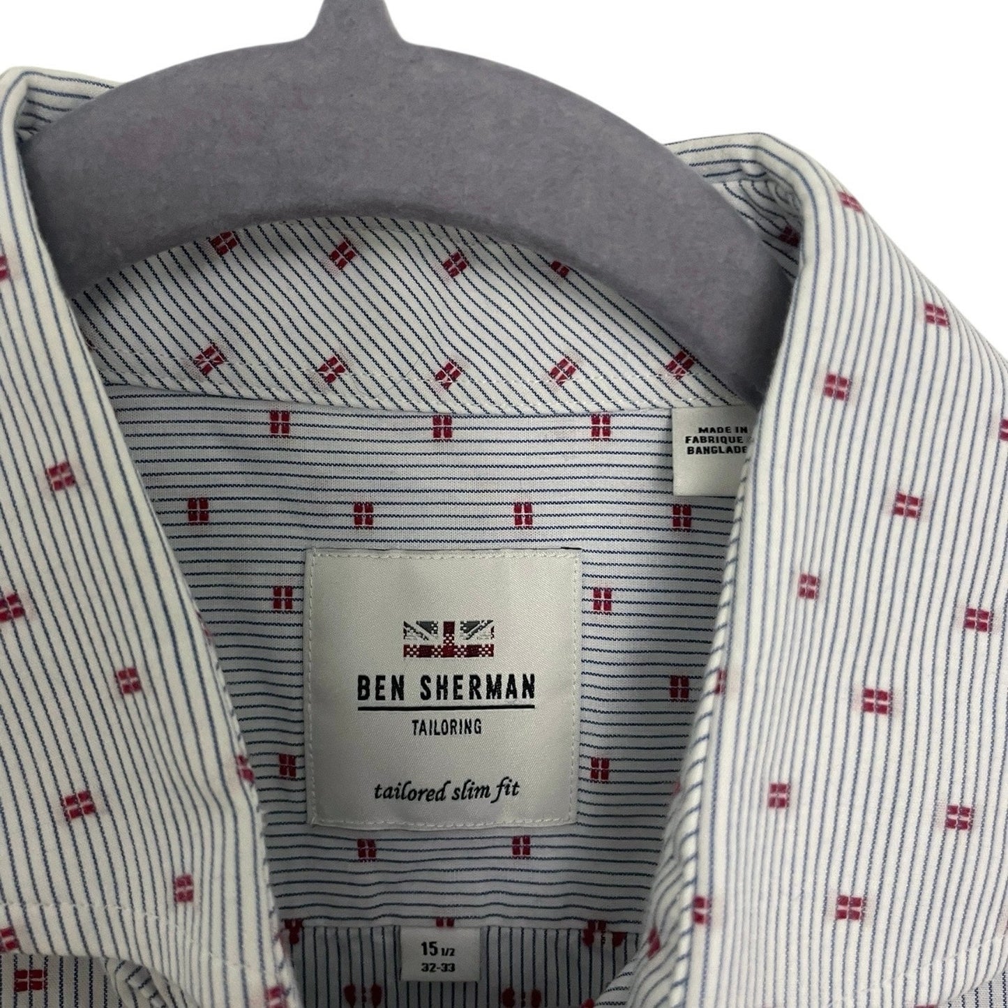 Ben Sherman Mens Blue & Red Tailored Slim Fit Button Down Shirt