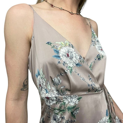 ASTR The Label Silky Pink Floral Tie Back Wrap V-Neck Dress