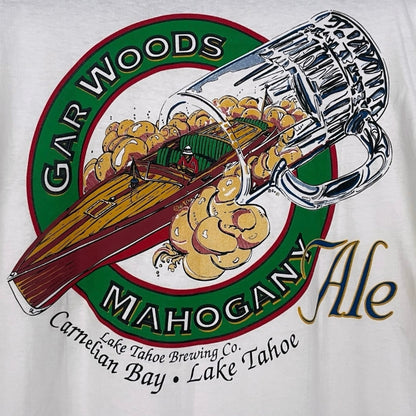 Vintage 90s White Gar Woods Mahogany Ale Lake Tahoe Beer Graphic Tee