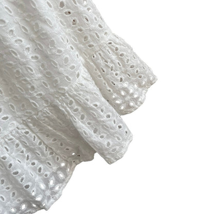 Aqua White Eyelet Lace Embroidered V-Neck A-Line Mini Dress