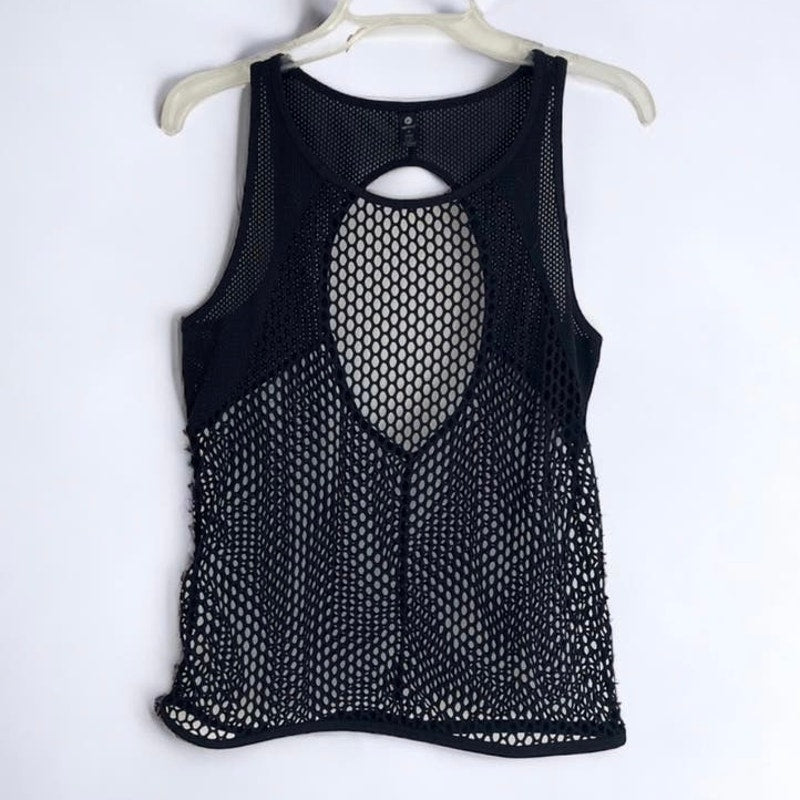 90 Degree by Reflex Black Sheer Mesh Cutout Back Athletic Tank Top