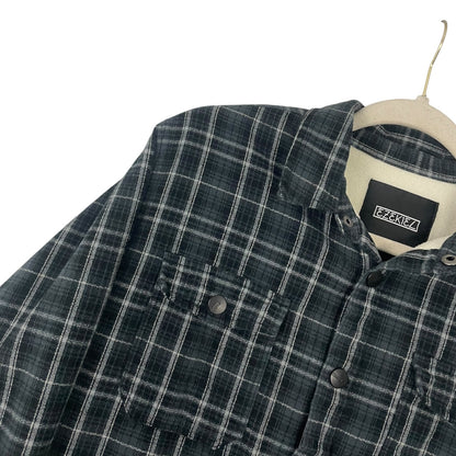 Ezekiel Mens Grey Plaid Flannel Fleece Lined Button Down Jacket