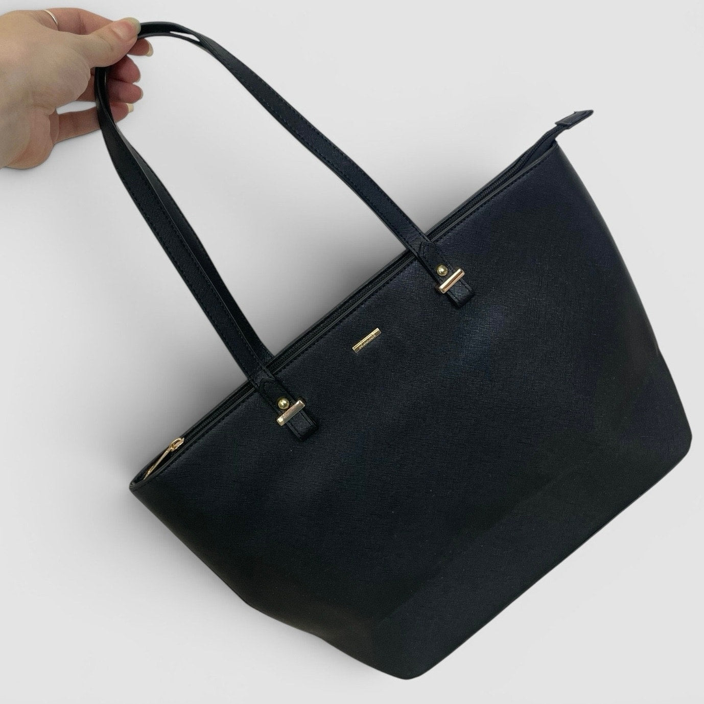 LoveVook Black Faux Leather Structured Tote Bag