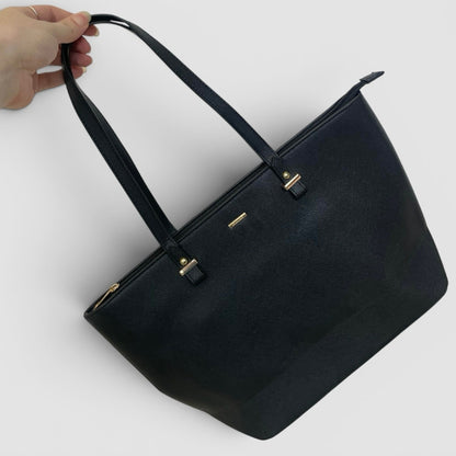 LoveVook Black Faux Leather Structured Tote Bag
