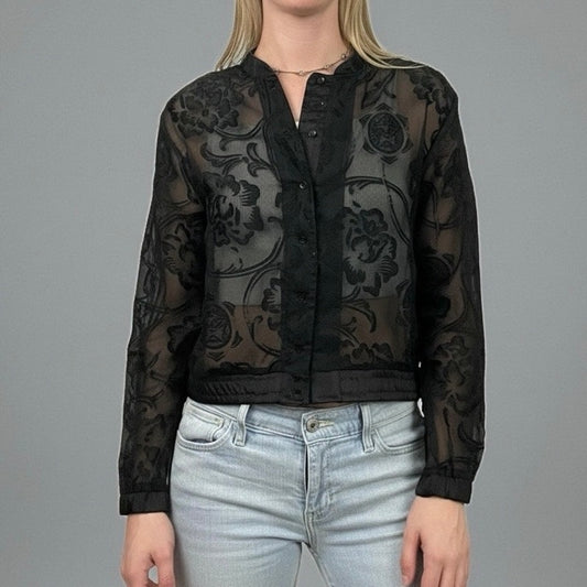 Obey N'89 Sheer Black Burnout Velvet Floral Button Down Jacket