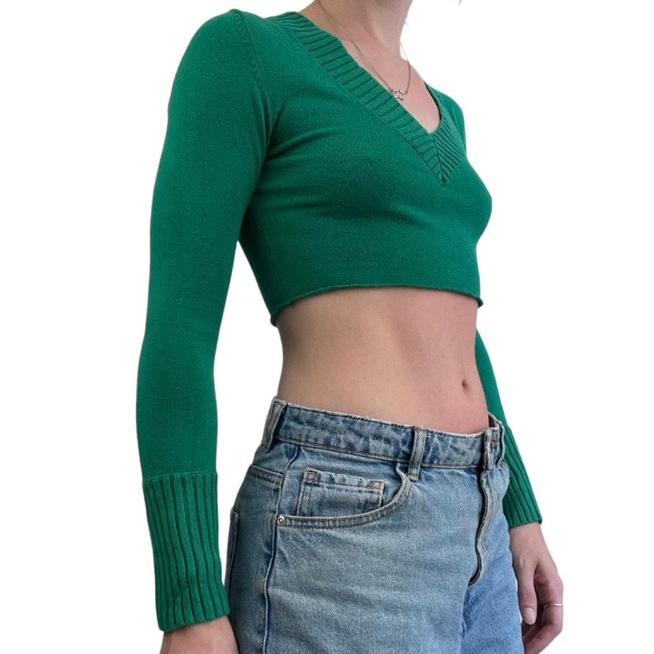 Forever 21 Green Cropped V-Neck Sweater