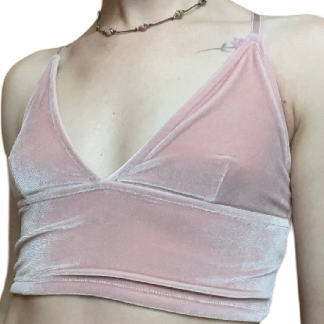 Divided by H&M Pink Crushed Velvet Cropped Plunge V-Neck Tank Top