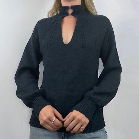 BB Dakota Soft Navy Blue Knit Front Cutout Sweater