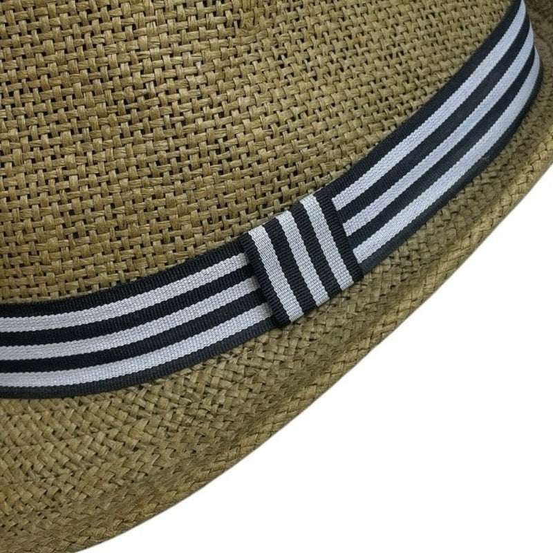 Beige Straw Woven Fedora Hat